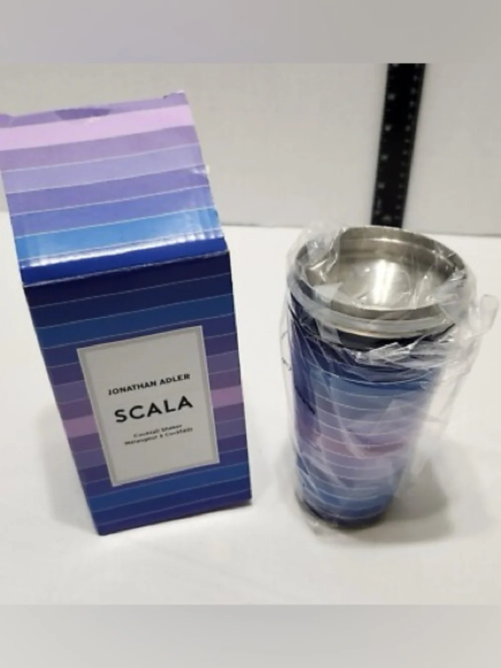 New Jonathan Adler Scala Cocktail Shaker featuring retro style stripes